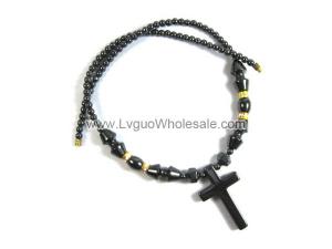 18inch Hematite Cross Pendant Stone Strands Necklace